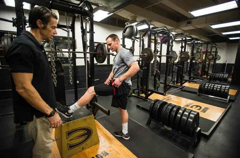 Emporia State Health, Physical Education & Recreation student practicing physical training exercises